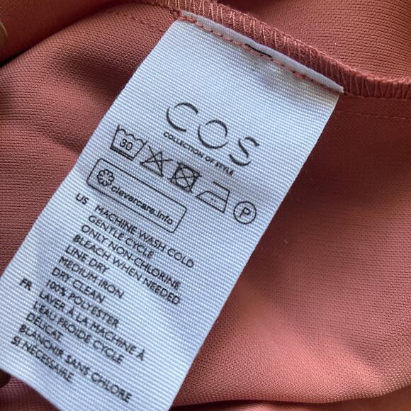 COS Blouse Womens Size 4 Hi Lo Short Sleeve Back Drape Salmon Pink - Picture 5 of 13